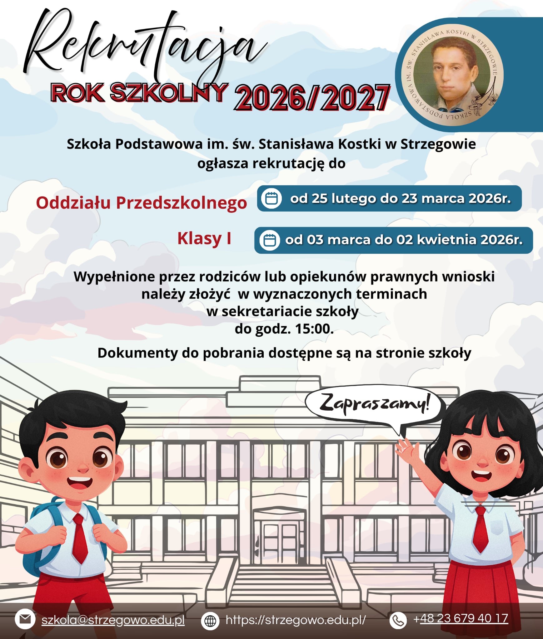 Rekrutacja do klasy 1 szkoły podstawowej i oddziału przedszkolnego.