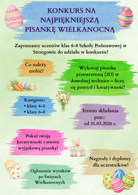  KONKURS NA NAJPIĘKNIEJSZĄ PISANKĘ WIELKANOCNĄ