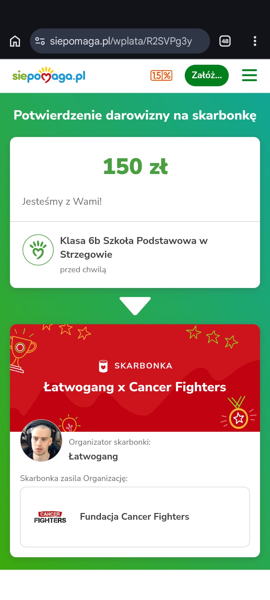 Piękny gest klasy 6b!