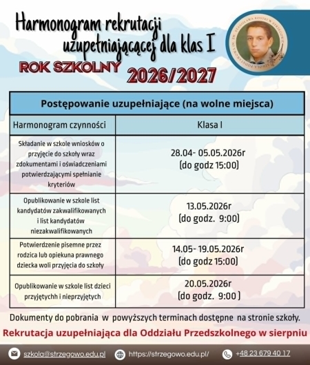Rekrutacja do klasy 1 szkoły podstawowej.