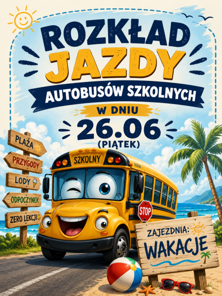 Rozkład jazdy autobusów szkolnych w dniu 26.06.2026 (piątek)